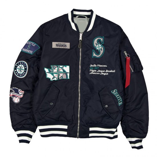 Seattle Mariners Full-Zip Navy Bomber Jacket