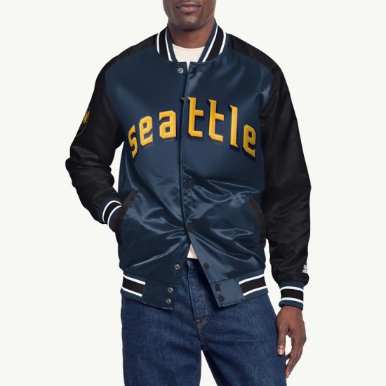 Seattle Mariners Navy Varsity Satin Jacket