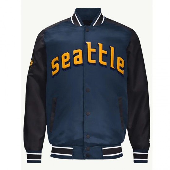 Seattle Mariners Navy Varsity Satin Jacket