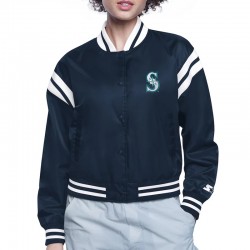 Seattle Mariners Printed Logo Varsity Satin Jacket Seattle Mariners Printed Logo Varsity Satin Jacket