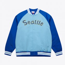 Seattle Mariners Vintage Logo Double Clutch Blue Satin Jacket Seattle Mariners Vintage Logo Double Clutch Blue Satin Jacket