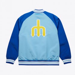 Seattle Mariners Vintage Logo Double Clutch Blue Satin Jacket Seattle Mariners Vintage Logo Double Clutch Blue Satin Jacket