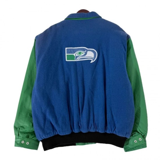 Seattle Seahawks 1990’s Royal and Green Varsity Jacket