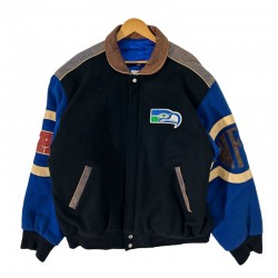 Seattle Seahawks Black and Royal Varsity Wool/Leather Jacket