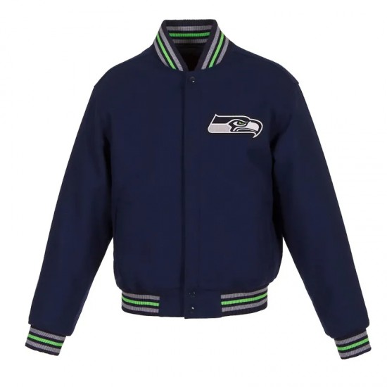 Seattle Seahawks College Navy Embroidered Logo Varsity Wool Jacket