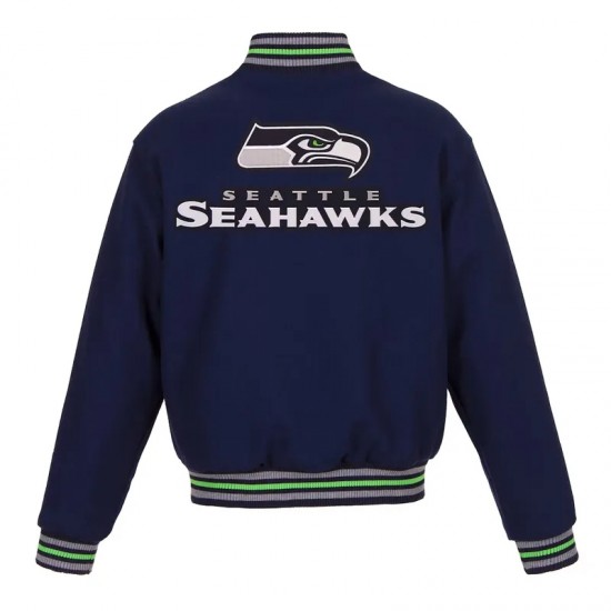 Seattle Seahawks College Navy Embroidered Logo Varsity Wool Jacket