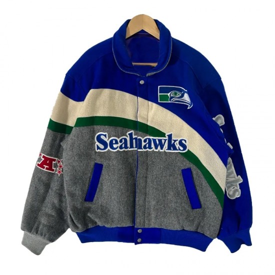 Seattle Seahawks Color Block Varsity Wool Jacket Seattle Seahawks Color Block Varsity Wool Jacket