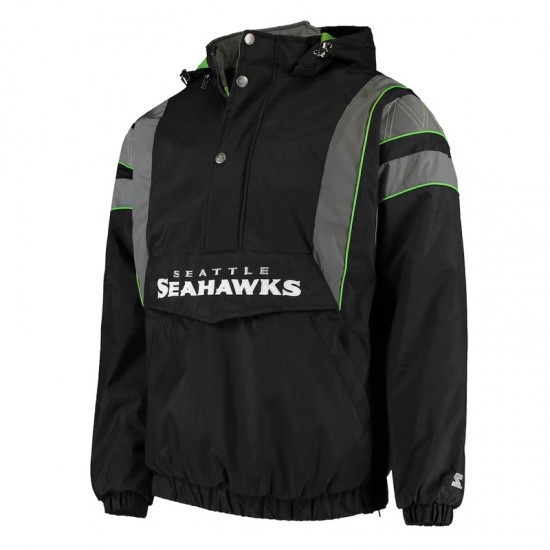 Seattle Seahawks Gridiron Reflective Stripe Half-Zip Hooded Jacket Seattle Seahawks Gridiron Reflective Stripe Half-Zip Hooded Jacket