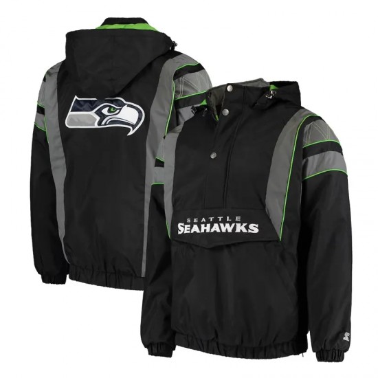 Seattle Seahawks Gridiron Reflective Stripe Half-Zip Hooded Jacket Seattle Seahawks Gridiron Reflective Stripe Half-Zip Hooded Jacket