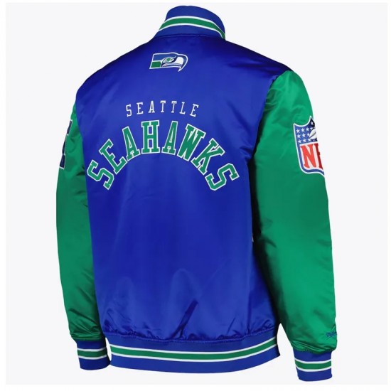 Seattle Seahawks Heavyweight Royal and Green Satin Jacket Seattle Seahawks Heavyweight Royal and Green Satin Jacket