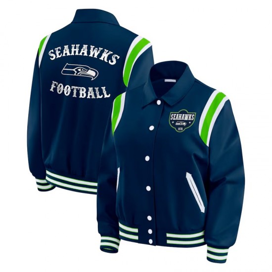 Seattle Seahawks Lightweight Navy Varsity Satin Jacket