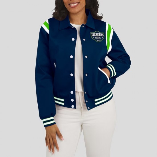 Seattle Seahawks Lightweight Navy Varsity Satin Jacket