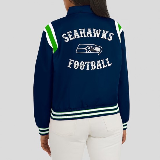 Seattle Seahawks Lightweight Navy Varsity Satin Jacket