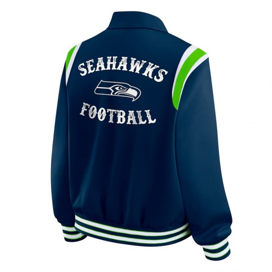 Seattle Seahawks Lightweight Navy Varsity Satin Jacket
