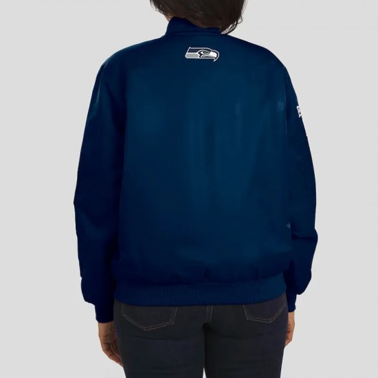 Seattle Seahawks Navy Patch Full-Zip Bomber Jacket