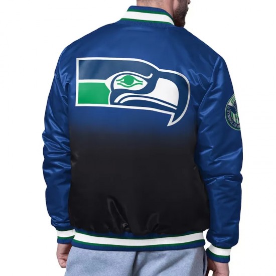 Seattle Seahawks Pass Rush Royal Varsity Satin Jacket Seattle Seahawks Pass Rush Royal Varsity Satin Jacket