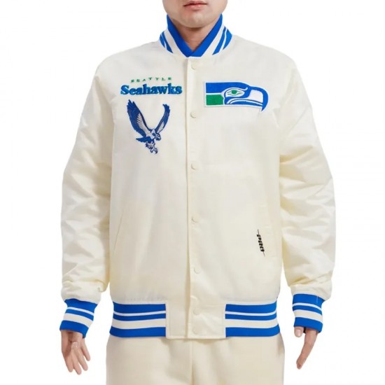 Seattle Seahawks Retro Classic Cream Varsity Satin Jacket