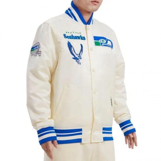 Seattle Seahawks Retro Classic Cream Varsity Satin Jacket