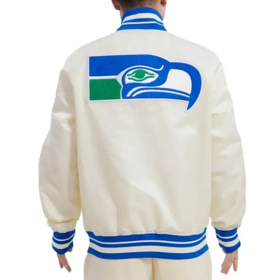 Seattle Seahawks Retro Classic Cream Varsity Satin Jacket