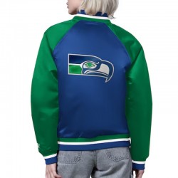 Seattle Seahawks Royal and Green Varsity Satin Jacket