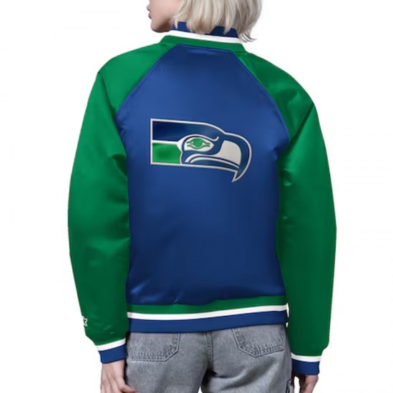 Seattle Seahawks Royal and Green Varsity Satin Jacket Seattle Seahawks Royal and Green Varsity Satin Jacket