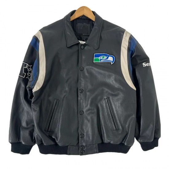 Seattle Seahawks Teddy Varsity Black Leather Jacket Seattle Seahawks Teddy Varsity Black Leather Jacket