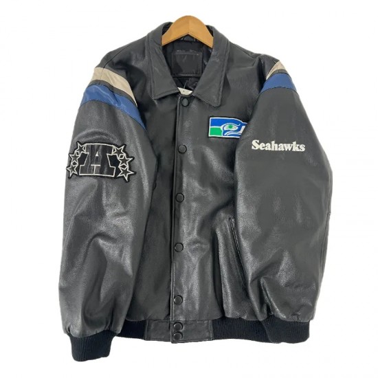Seattle Seahawks Teddy Varsity Black Leather Jacket Seattle Seahawks Teddy Varsity Black Leather Jacket