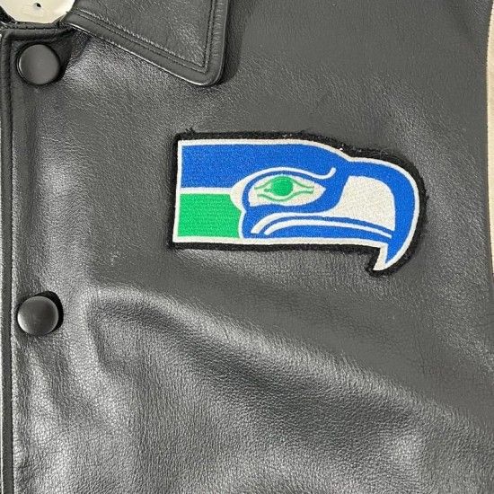 Seattle Seahawks Teddy Varsity Black Leather Jacket