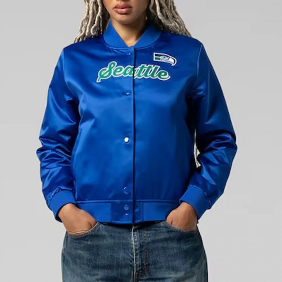Seattle Seahawks Throwback Graphics Royal Satin Jacket Unisex