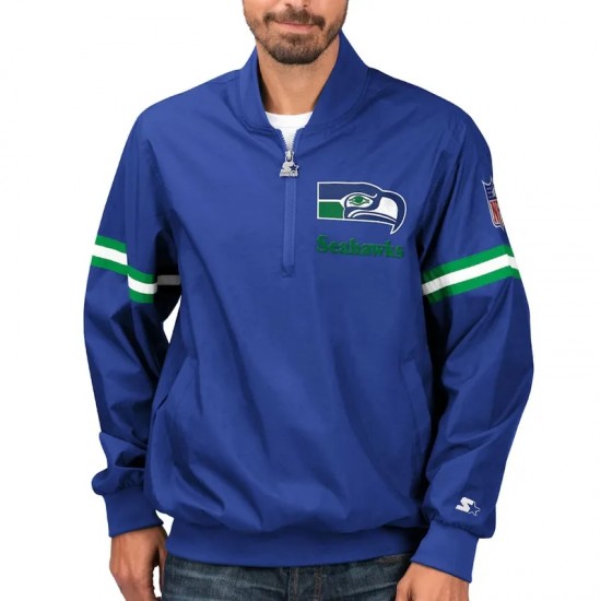Seattle Seahawks Throwback Jet Half-Zip Blue Jacket Seattle Seahawks Throwback Jet Half-Zip Blue Jacket