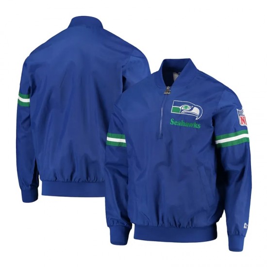 Seattle Seahawks Throwback Jet Half-Zip Blue Jacket Seattle Seahawks Throwback Jet Half-Zip Blue Jacket
