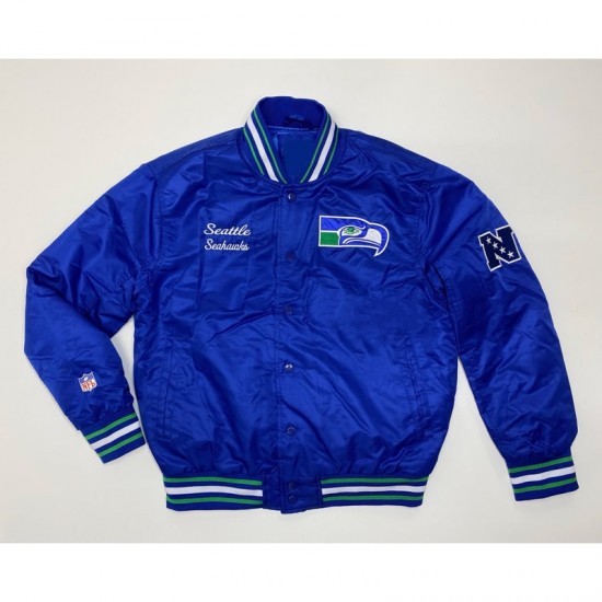 Seattle Seahawks Throwback Royal Satin Jacket Seattle Seahawks Throwback Royal Satin Jacket