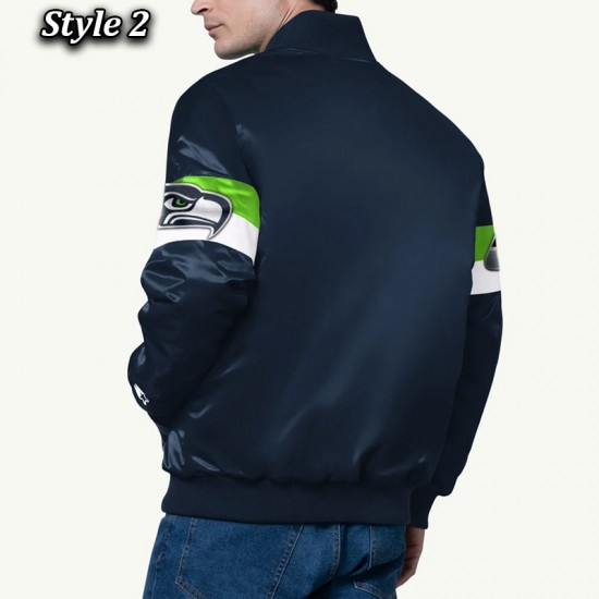 Seattle Seahawks Triple Option Varsity Satin Jacket Seattle Seahawks Triple Option Varsity Satin Jacket