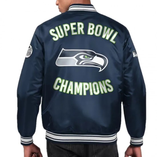 Seattle Seahawks Two-Time Super Bowl Champions Navy Satin Jacket Seattle Seahawks Two-Time Super Bowl Champions Navy Satin Jacket