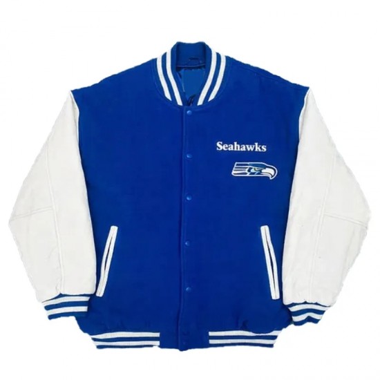 Seattle Seahawks Varsity Royal and White Wool/Leather Jacket Seattle Seahawks Varsity Royal and White Wool/Leather Jacket