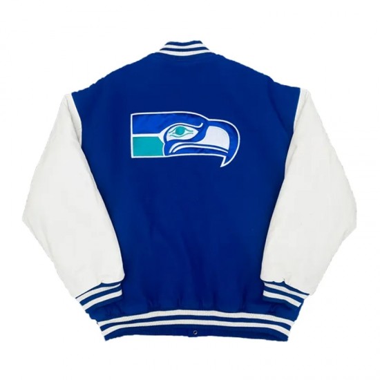 Seattle Seahawks Varsity Royal and White Wool/Leather Jacket Seattle Seahawks Varsity Royal and White Wool/Leather Jacket