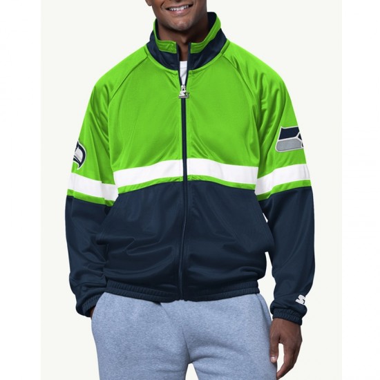 Seattle Seahawks Veteran Navy and Neon Green Track Jacket Seattle Seahawks Veteran Navy and Neon Green Track Jacket