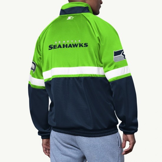 Seattle Seahawks Veteran Navy and Neon Green Track Jacket Seattle Seahawks Veteran Navy and Neon Green Track Jacket