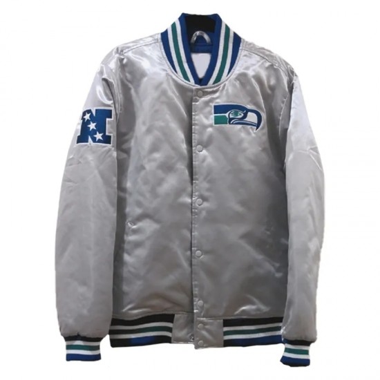 Seattle Seahawks Vintage Silver Varsity Satin Jacket