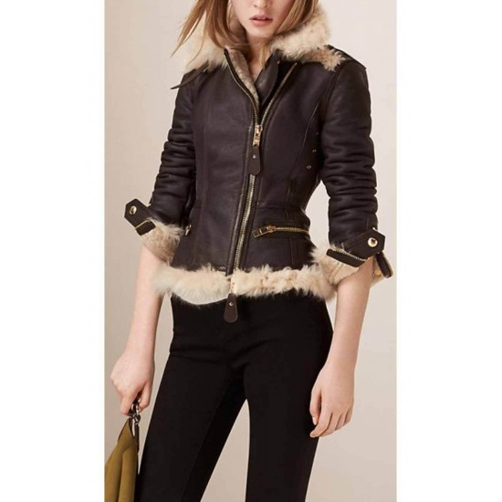 Women B3 Brown Shearling Aviator Leather Jacket