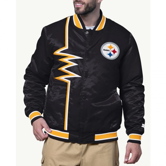 Shock Wave Pittsburgh Steelers Black Satin Jacket Shock Wave Pittsburgh Steelers Black Satin Jacket