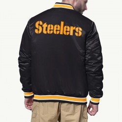 Shock Wave Pittsburgh Steelers Black Satin Jacket Shock Wave Pittsburgh Steelers Black Satin Jacket