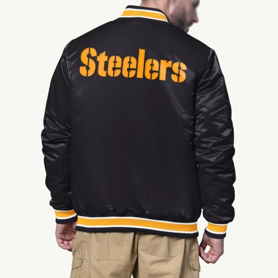 Shock Wave Pittsburgh Steelers Black Satin Jacket Shock Wave Pittsburgh Steelers Black Satin Jacket