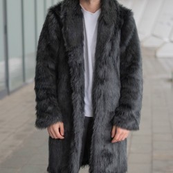 Sleek Black Midi Coat with Shawl Collar - Men's Winter Essential Sleek Black Midi Coat with Shawl Collar - Men's Winter Essential