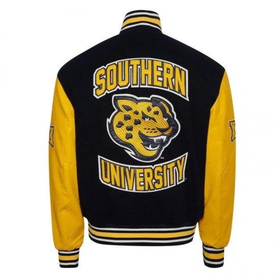 Southern University Jaguars Black & Gold Varsity Jacket - Unisex Wool & Leather Southern University Jaguars Black & Gold Varsity Jacket - Unisex Wool & Leather