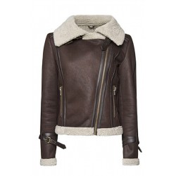 Women Squirrel Shearling Brown Leather Jacket 