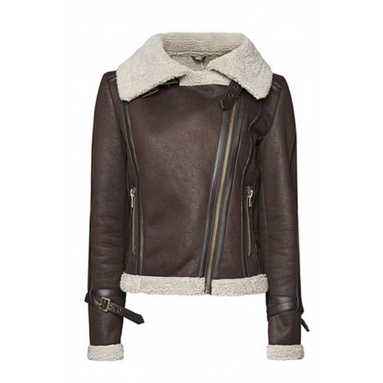 Women Squirrel Shearling Brown Leather Jacket 