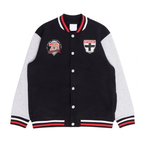 St Kilda Saints Black and Gray Varsity Fleece Jacket St Kilda Saints Black and Gray Varsity Fleece Jacket