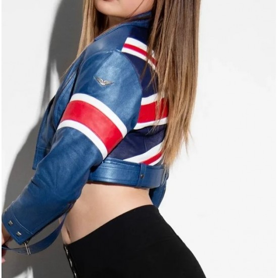 Street Fighter 6 Cammy Blue Cropped Leather Cosplay Jacket Street Fighter 6 Cammy Blue Cropped Leather Cosplay Jacket