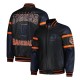 Striped Detroit Tigers Varsity Black and Navy Full-Zip Leather Jacket Striped Detroit Tigers Varsity Black and Navy Full-Zip Leather Jacket